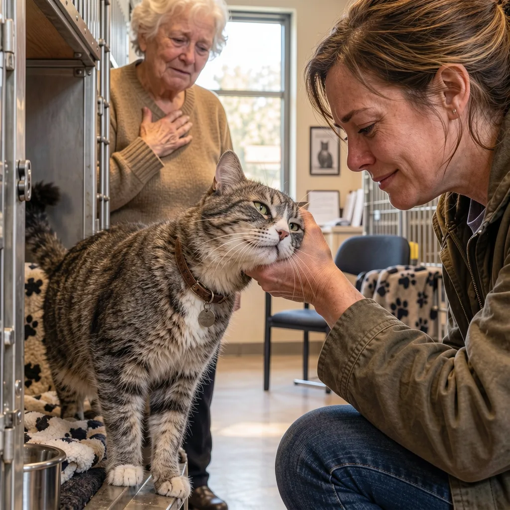 Il gatto del rifugio si riunisce con il suo proprietario